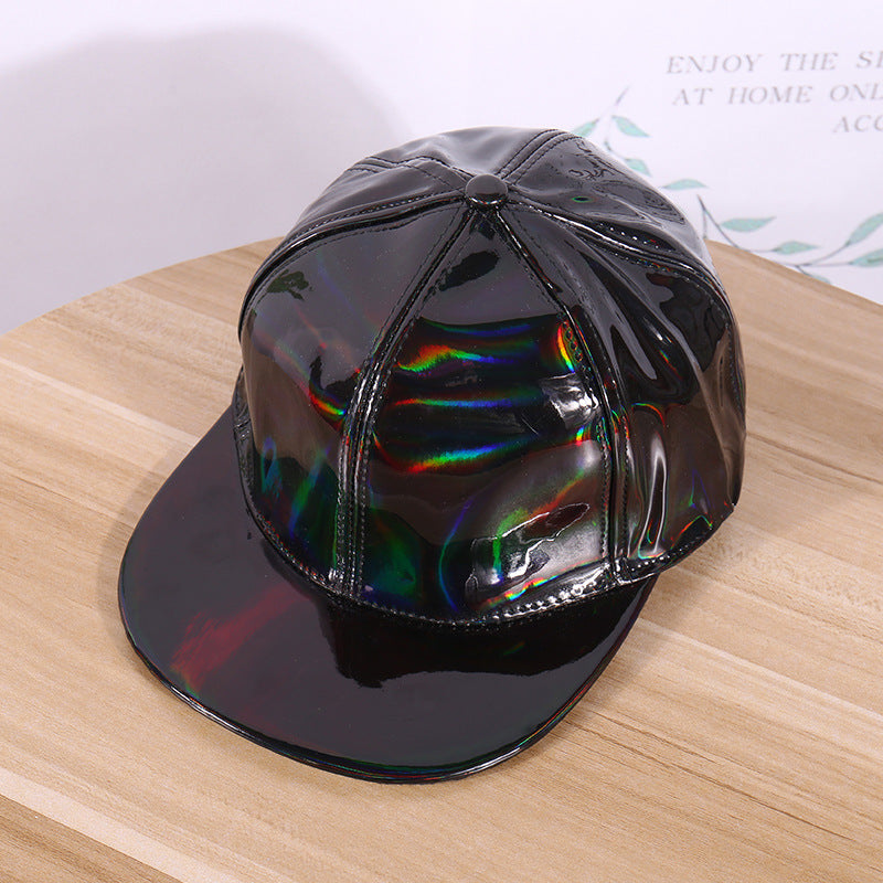 Wholesale  leather reflective hat fashion trend gradient colorful leather baseball cap