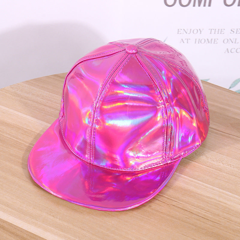 Wholesale  leather reflective hat fashion trend gradient colorful leather baseball cap