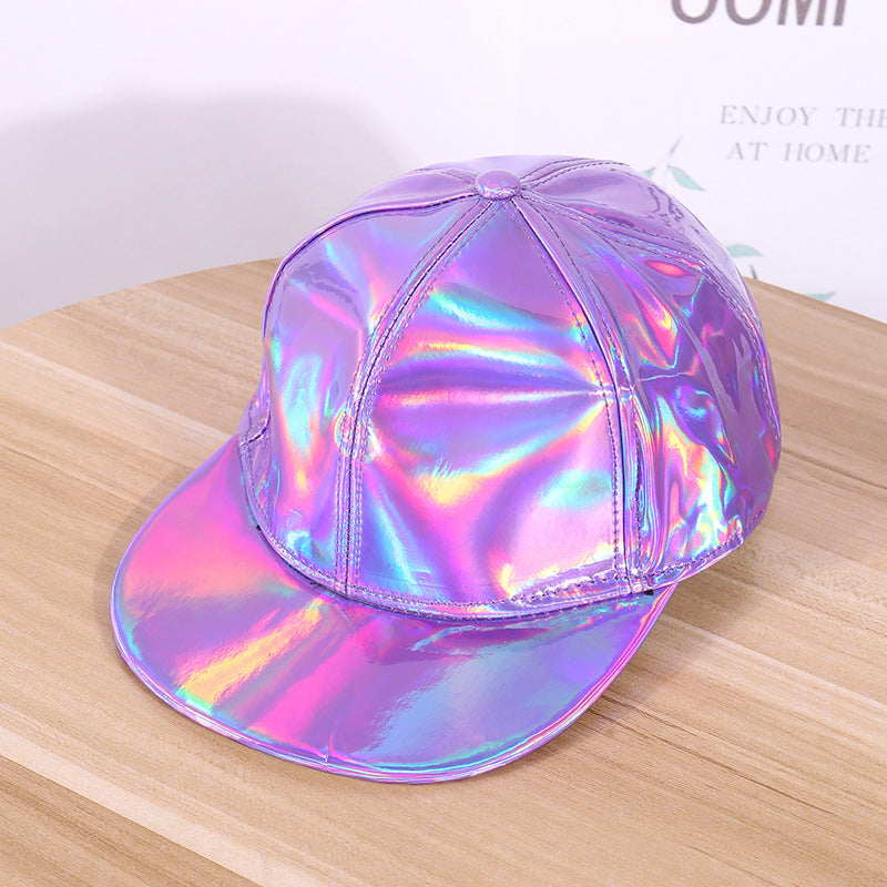 Wholesale  leather reflective hat fashion trend gradient colorful leather baseball cap