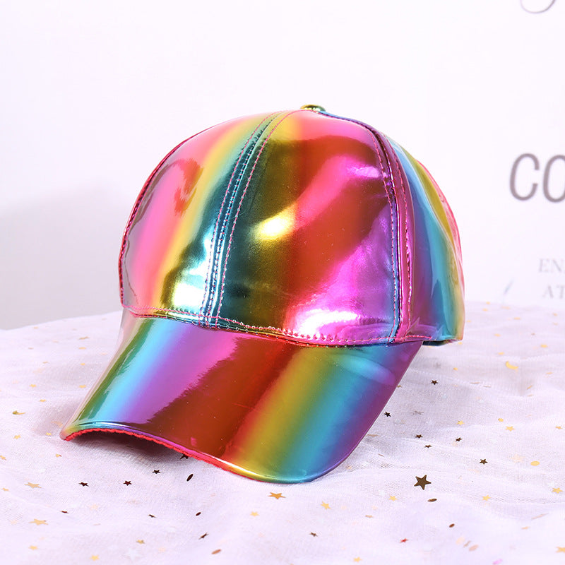 Wholesale  leather reflective hat fashion trend gradient colorful leather baseball cap