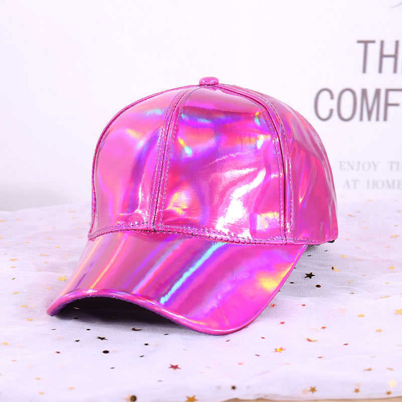 Wholesale  leather reflective hat fashion trend gradient colorful leather baseball cap