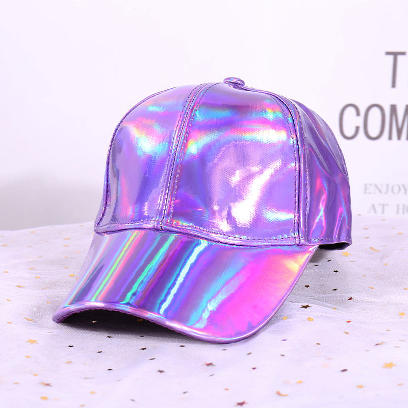 Wholesale  leather reflective hat fashion trend gradient colorful leather baseball cap