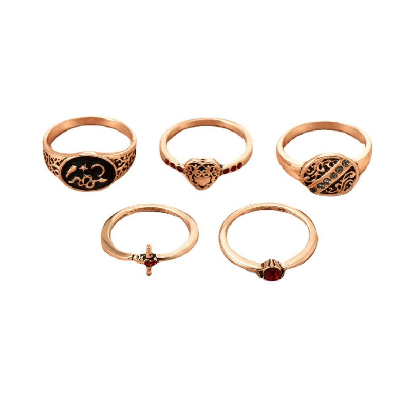 Wholesale Retro 5-piece Hip-hop Snake Cross Diamond Rings ACC-RS-GaoTu003