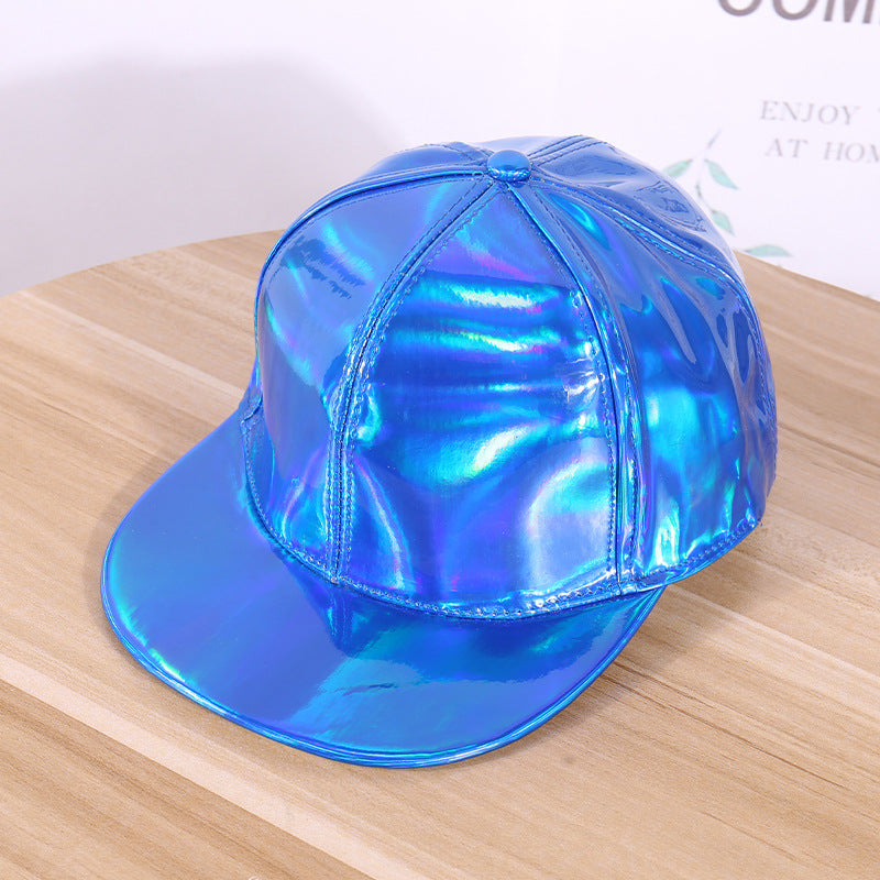 Wholesale  leather reflective hat fashion trend gradient colorful leather baseball cap