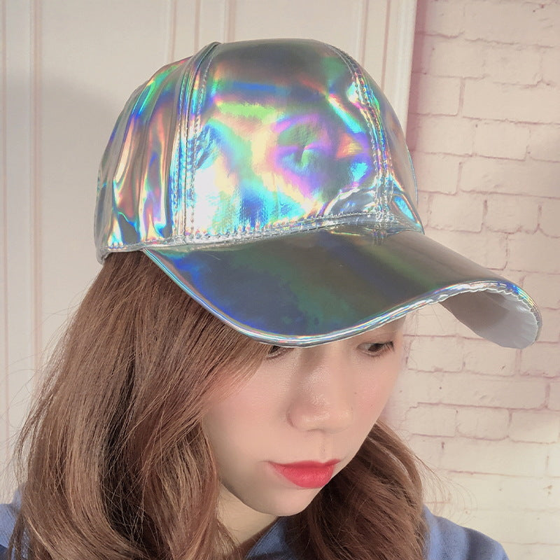 Wholesale  leather reflective hat fashion trend gradient colorful leather baseball cap