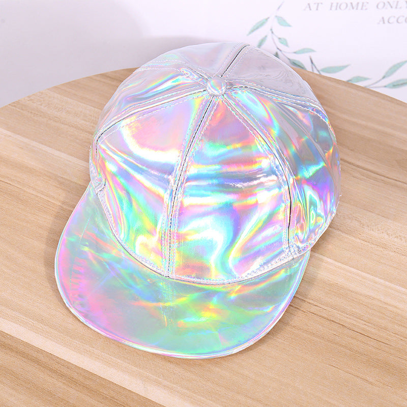 Wholesale  leather reflective hat fashion trend gradient colorful leather baseball cap