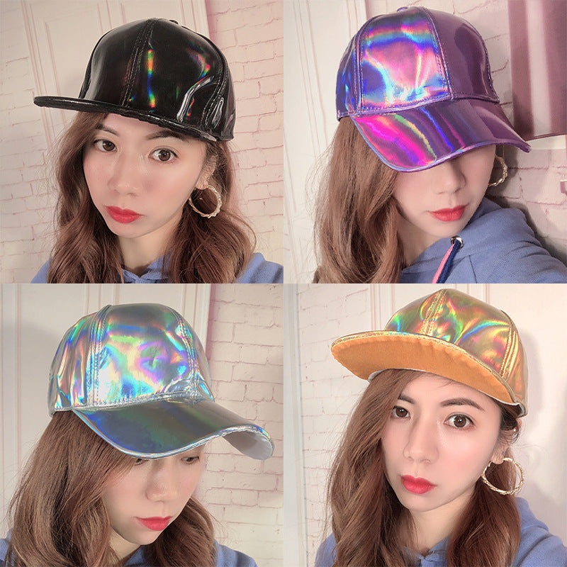 Wholesale  leather reflective hat fashion trend gradient colorful leather baseball cap