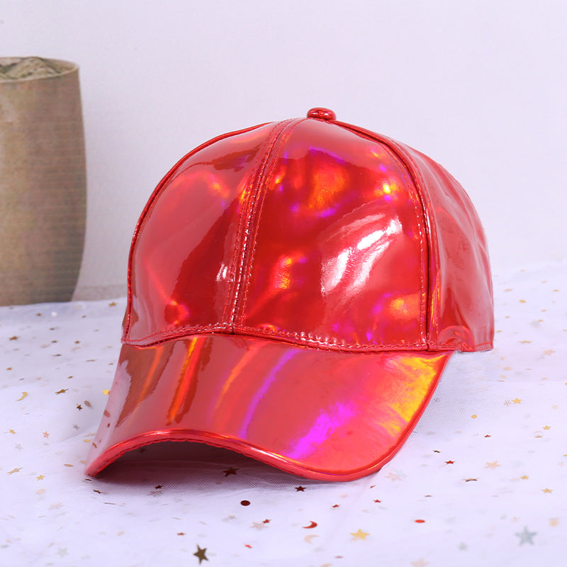 Wholesale  leather reflective hat fashion trend gradient colorful leather baseball cap