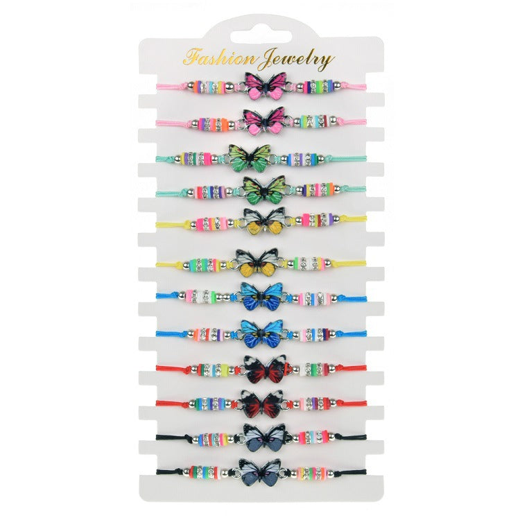 Wholesale Set of 12 Bohemian Alloy Painted Oil Clay Animal Braided Bracelets ACC-BT-Zheq008
