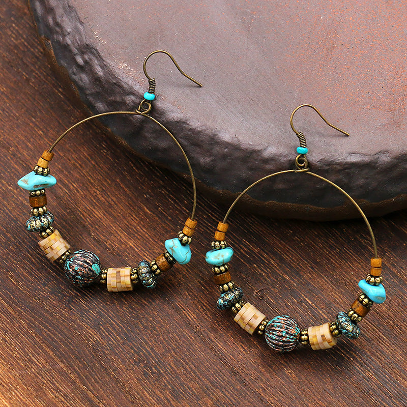 Wholesale Large Circle Bohemian Beaded Earrings Alloy with Wood Beads for Party Wear Jewelry Accessory
