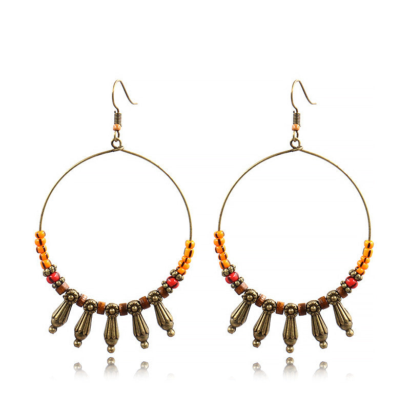 Wholesale Large Circle Bohemian Beaded Earrings Alloy with Wood Beads for Party Wear Jewelry Accessory