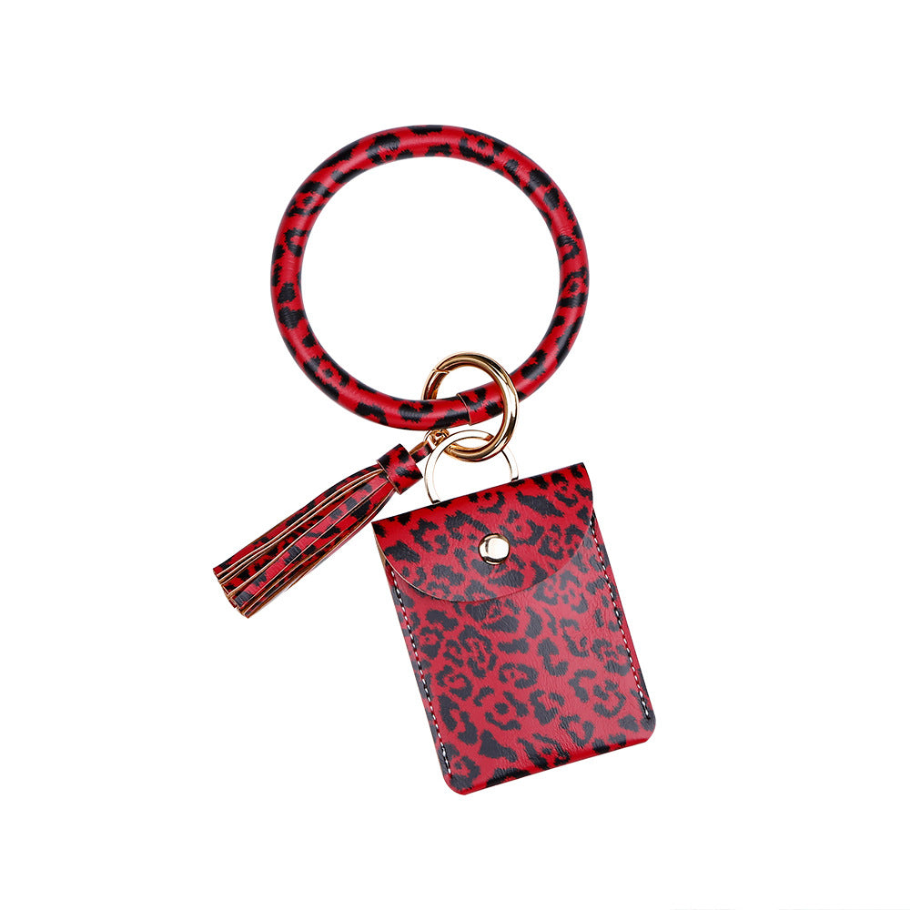 Wholesale leopard print tassel coin purse card holder bracelet PU leather keychain ACC-KC-JM006