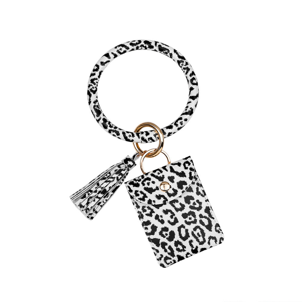 Wholesale leopard print tassel coin purse card holder bracelet PU leather keychain ACC-KC-JM006