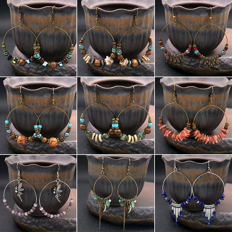 Wholesale Electroplated Shell Bohemian Large Circle Earrings Chic Jewelry Accessory for Party Boutique Resale