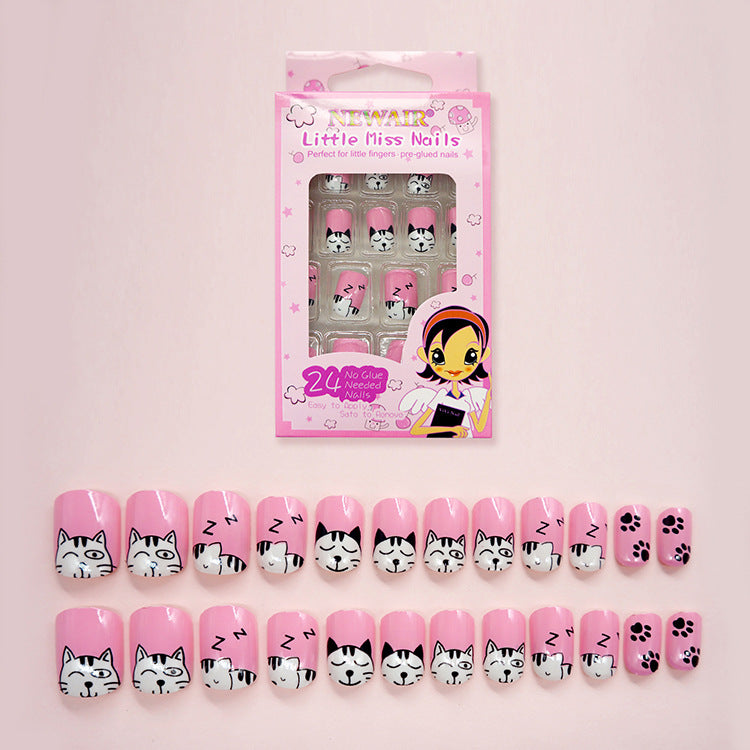 Wholesale Children's Press on Nails Kits 24 Solid Color Back Glue Nail Art Pieces ACC-NS-XKQ004