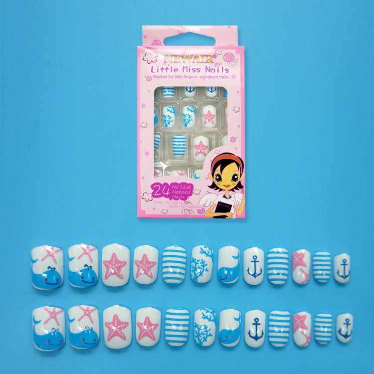 Wholesale Children's Press on Nails Kits 24 Solid Color Back Glue Nail Art Pieces ACC-NS-XKQ004