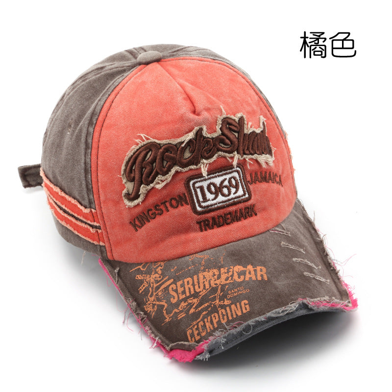 Wholesale Vintage Washed Old Letter Embroidered Hole Peaked Baseball Cap Hat ACC-HT-TuLa001
