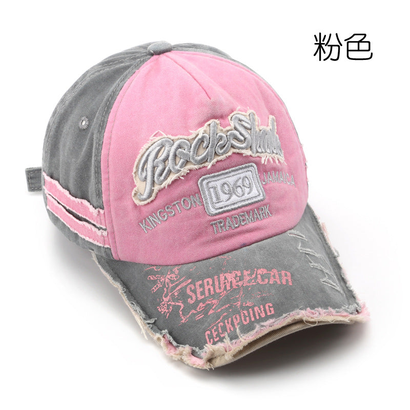 Wholesale Vintage Washed Old Letter Embroidered Hole Peaked Baseball Cap Hat ACC-HT-TuLa001