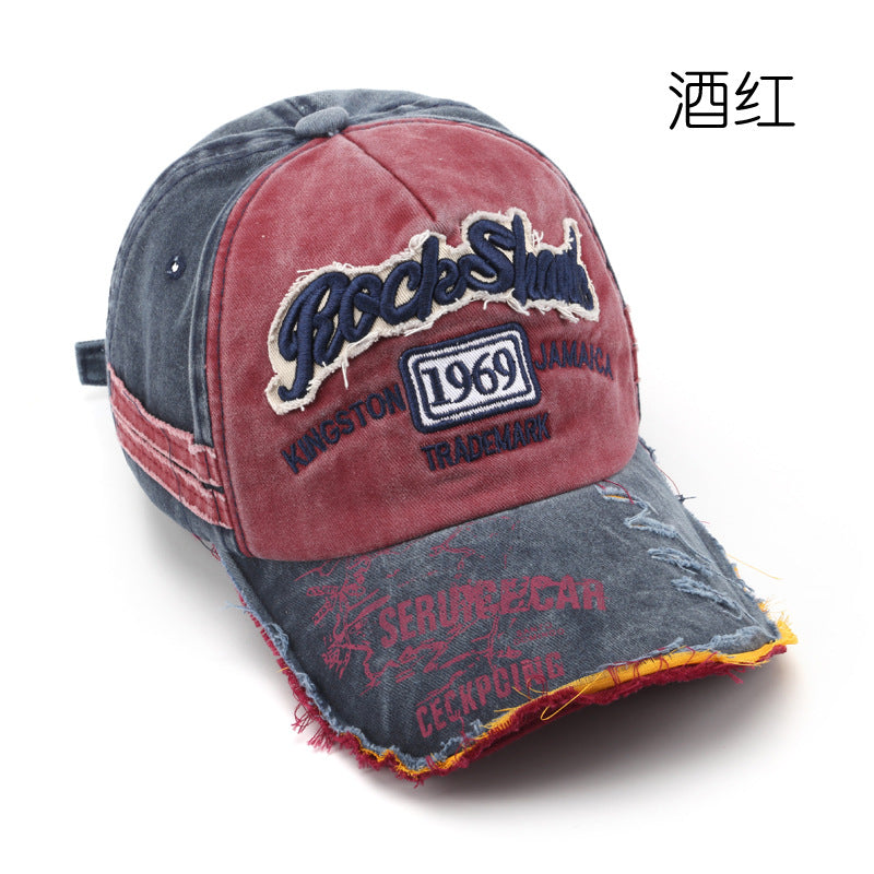 Wholesale Vintage Washed Old Letter Embroidered Hole Peaked Baseball Cap Hat ACC-HT-TuLa001