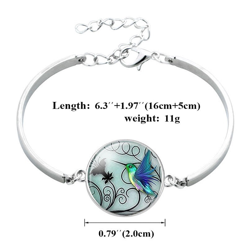 Wholesale Blue Hummingbird Pattern Gemstone Creative Alloy Bracelet ACC-BT-NingHe003