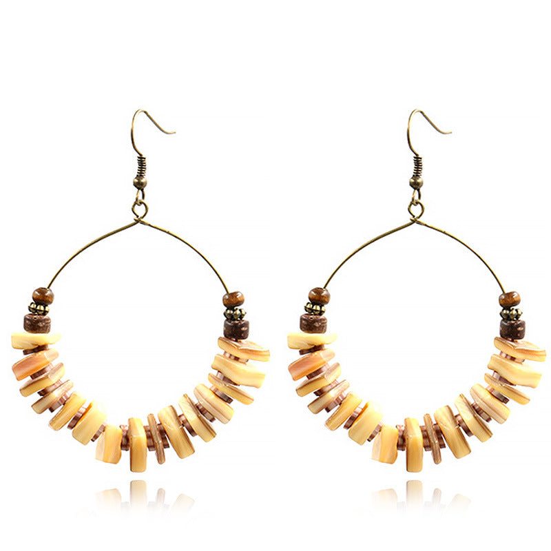 Wholesale Electroplated Shell Bohemian Large Circle Earrings Chic Jewelry Accessory for Party Boutique Resale