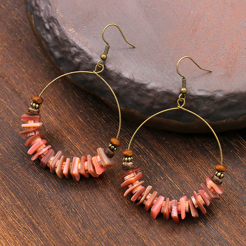 Wholesale Electroplated Shell Bohemian Large Circle Earrings Chic Jewelry Accessory for Party Boutique Resale
