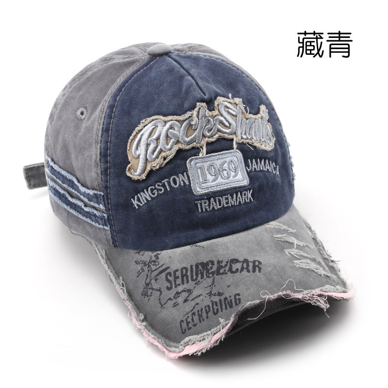 Wholesale Vintage Washed Old Letter Embroidered Hole Peaked Baseball Cap Hat ACC-HT-TuLa001