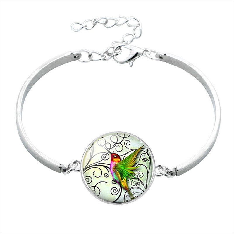 Wholesale Blue Hummingbird Pattern Gemstone Creative Alloy Bracelet ACC-BT-NingHe003