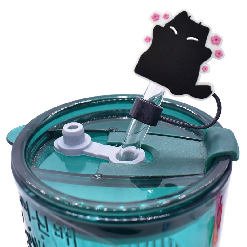 Wholesale Random 100pcs Cartoon Black Cat 10mm PVC Soft Straw Tube Cap ACC-SCR-RYY118