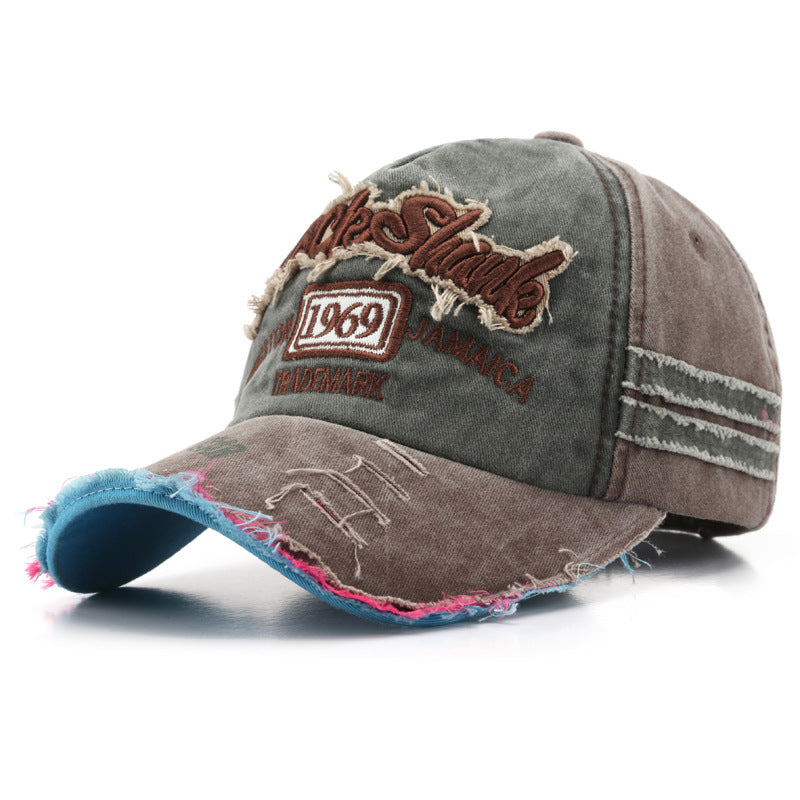 Wholesale Vintage Washed Old Letter Embroidered Hole Peaked Baseball Cap Hat ACC-HT-TuLa001
