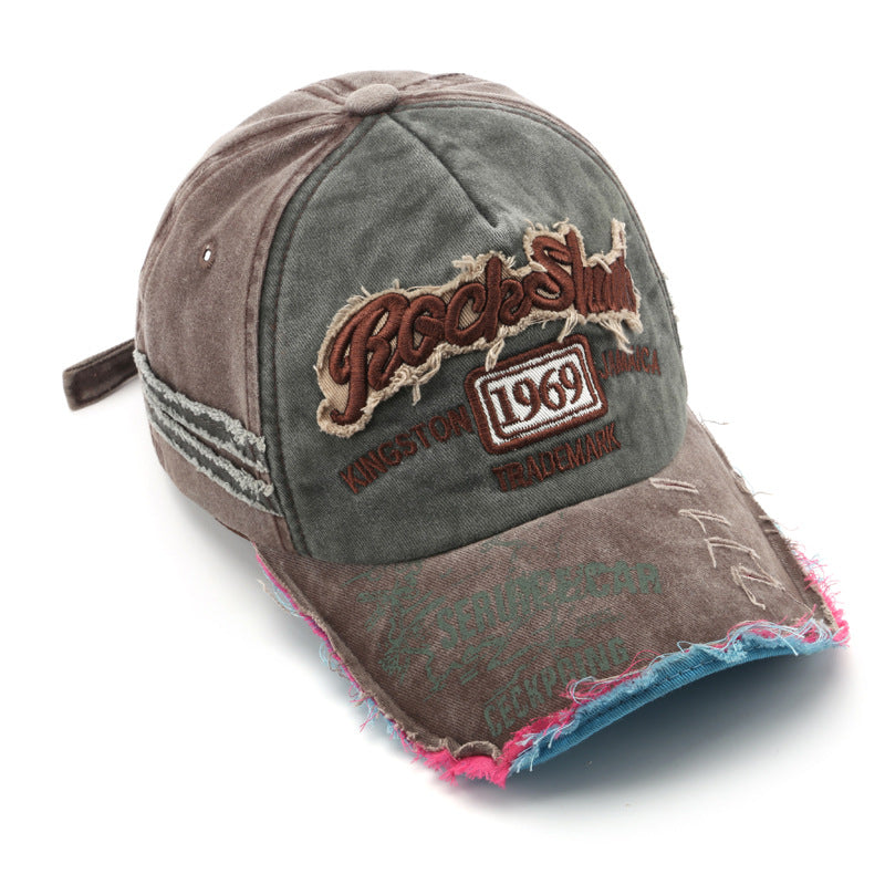 Wholesale Vintage Washed Old Letter Embroidered Hole Peaked Baseball Cap Hat ACC-HT-TuLa001