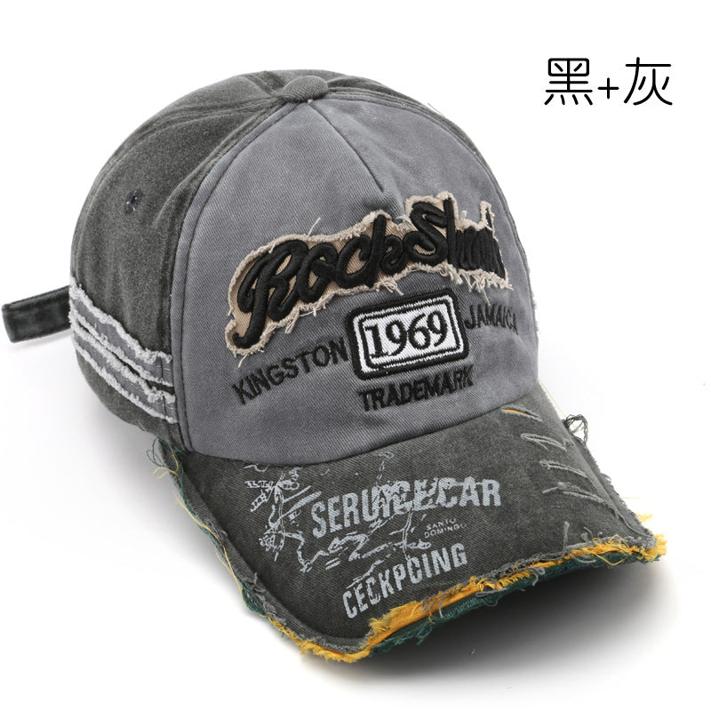 Wholesale Vintage Washed Old Letter Embroidered Hole Peaked Baseball Cap Hat ACC-HT-TuLa001