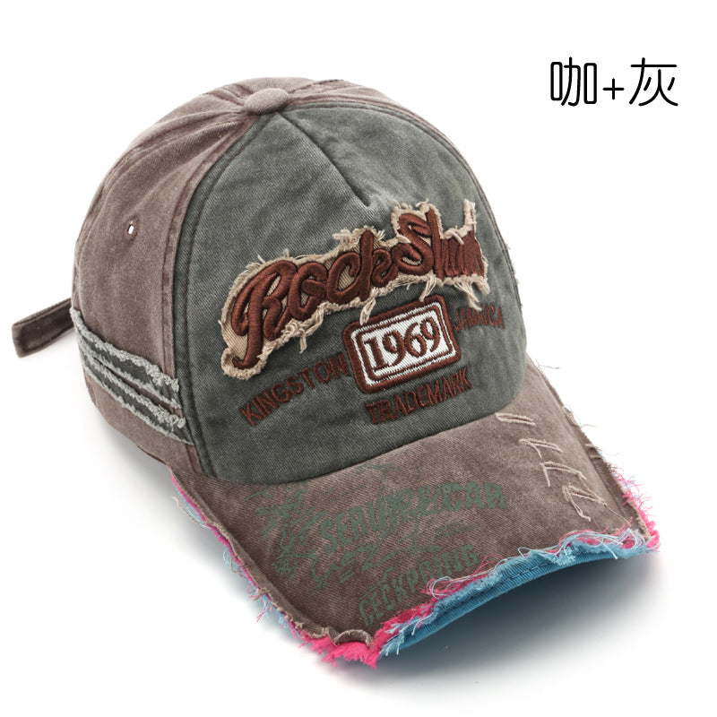 Wholesale Vintage Washed Old Letter Embroidered Hole Peaked Baseball Cap Hat ACC-HT-TuLa001