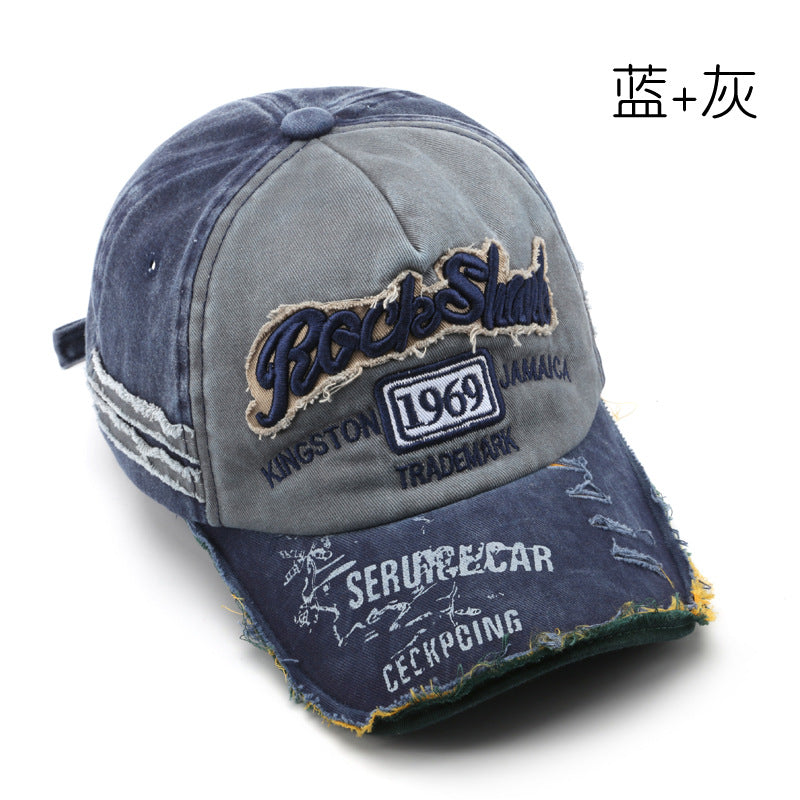 Wholesale Vintage Washed Old Letter Embroidered Hole Peaked Baseball Cap Hat ACC-HT-TuLa001