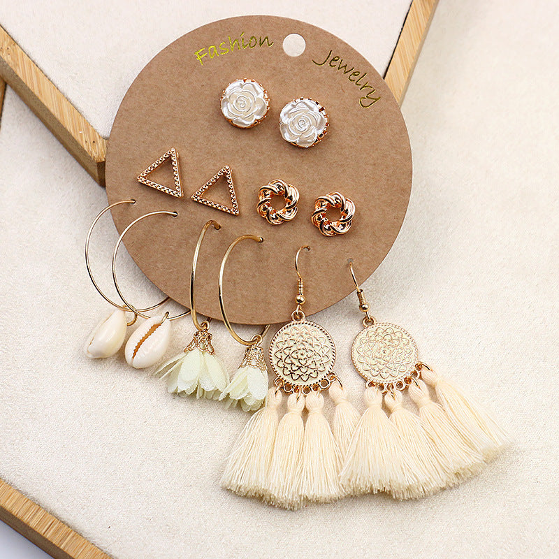 Wholesale Bohemian Golden Tassel Earrings Set 6 Pairs - Stylish Fashion Accessory for Boutique Resale
