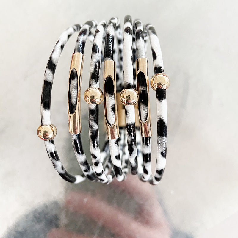 Wholesale Alloy Leopard Print Magnet Buckle Leather Bracelets Layered Bracelet Set ACC-BT-Zhany001