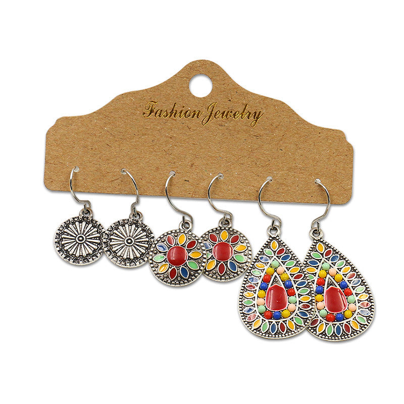 Wholesale Bohemian Floral Geometric Earring Set Zinc Alloy Fashion Accessory for Boutique Resale