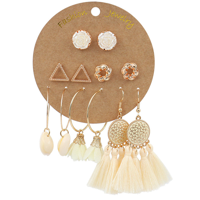 Wholesale Bohemian Golden Tassel Earrings Set 6 Pairs - Stylish Fashion Accessory for Boutique Resale