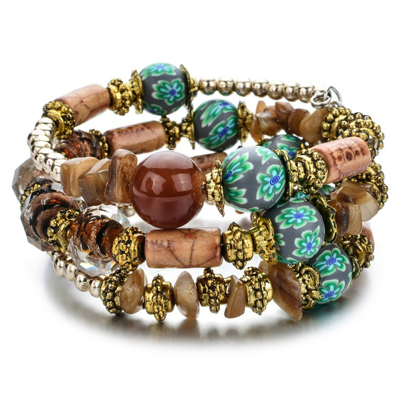 Wholesale Bohemian Gravel Crystal Glass Beads Mixed with Multi-layered Polymer Clay Bracelet ACC-BT-Zheq006