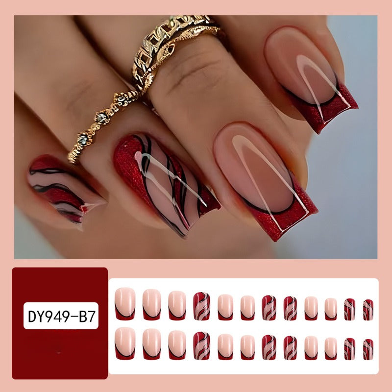 Wholesale 24 Pieces/box Red Wave Stripe Nails Kits Nail Stickers ACC-NS-QXJ050