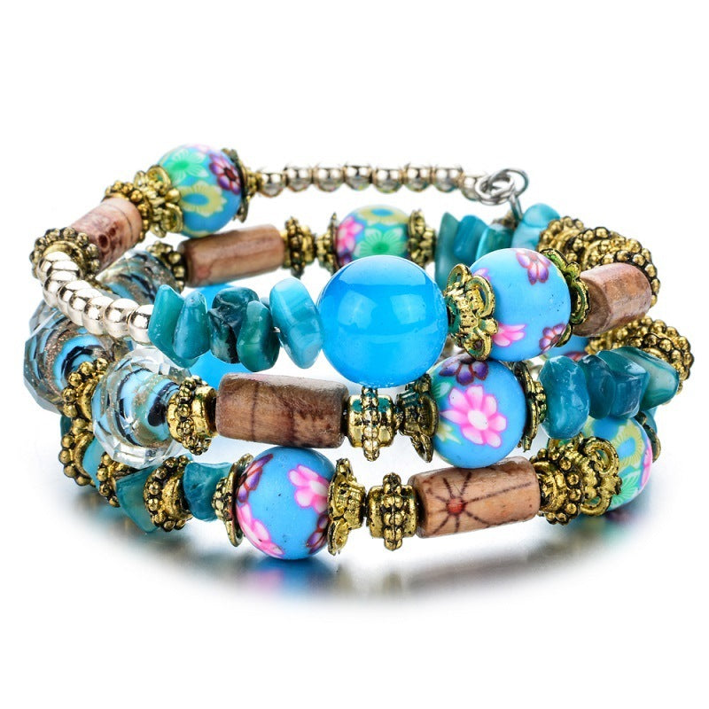 Wholesale Bohemian Gravel Crystal Glass Beads Mixed with Multi-layered Polymer Clay Bracelet ACC-BT-Zheq006
