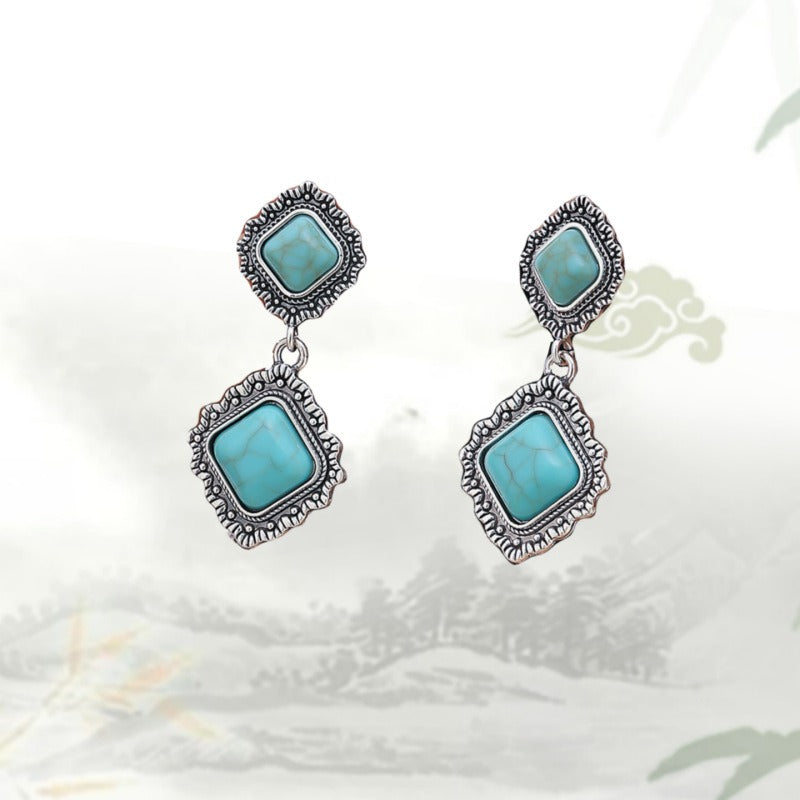 Wholesale Ethnic Retro Temperament Turquoise Necklace Earrings Two-piece Set ACC-NE-JunJie015