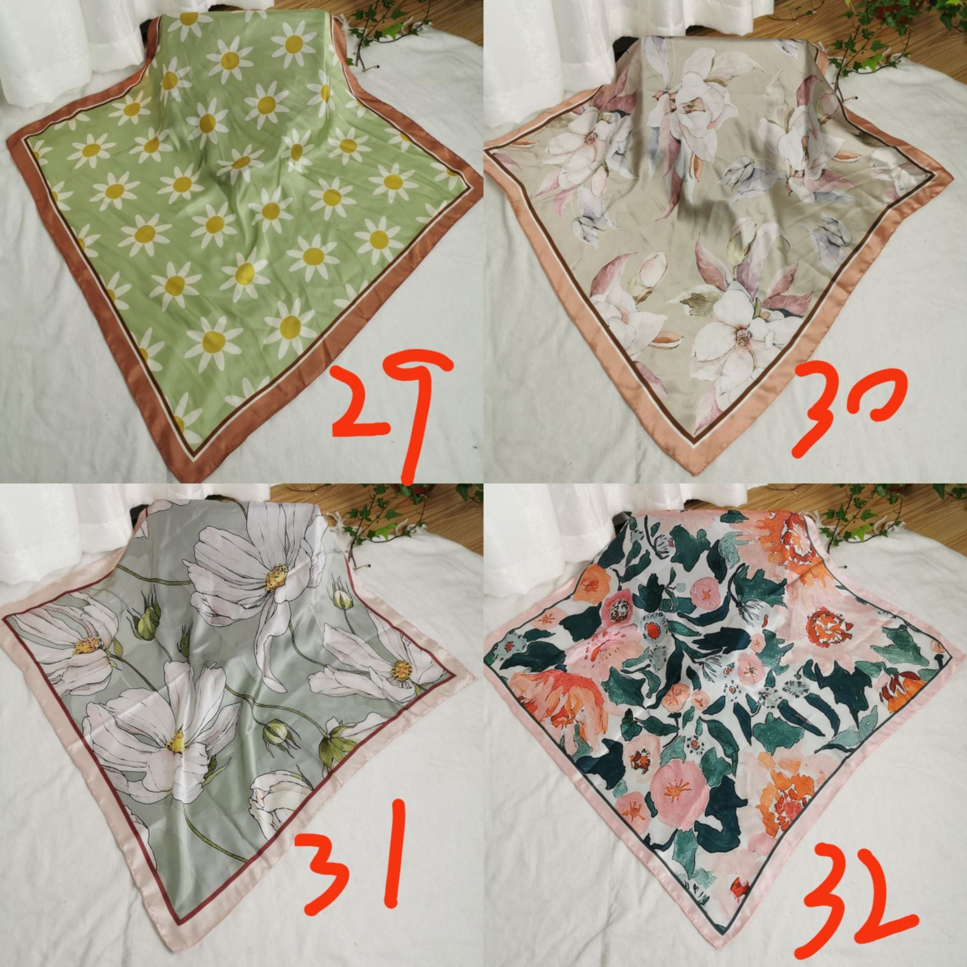 Wholesale Printed Four-Season  Silk f 53* 53cm Large Square Scarf