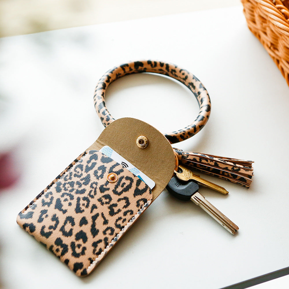 Wholesale leopard print tassel coin purse card holder bracelet PU leather keychain ACC-KC-JM006