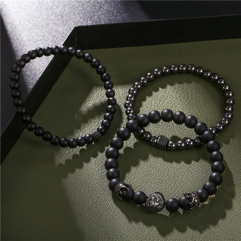 Wholesale  vintage black frosted bracelet zircon crown diamond ball dice  beads bracelet suit