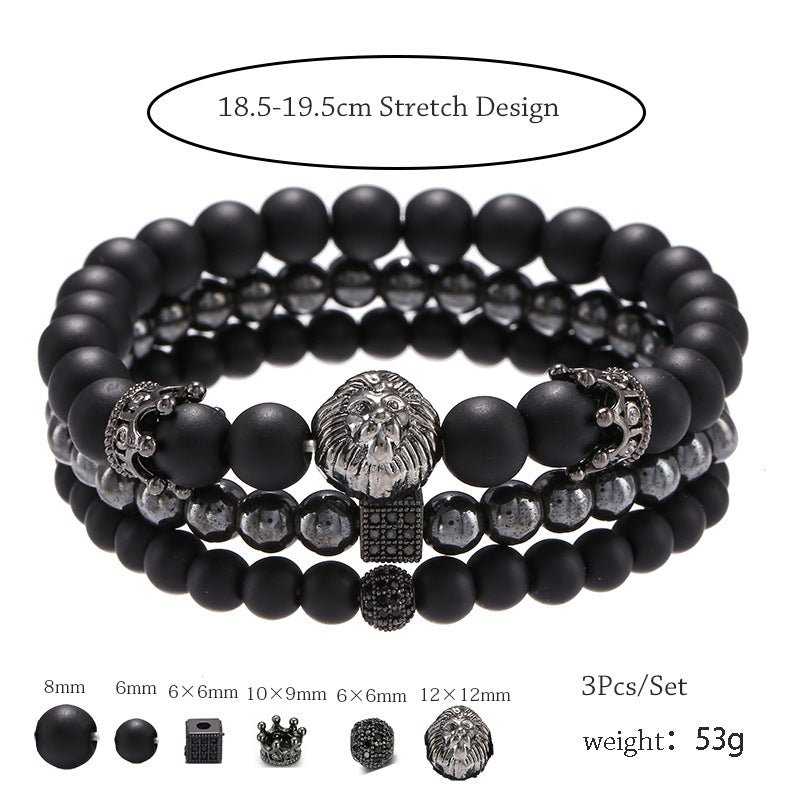Wholesale  vintage black frosted bracelet zircon crown diamond ball dice  beads bracelet suit