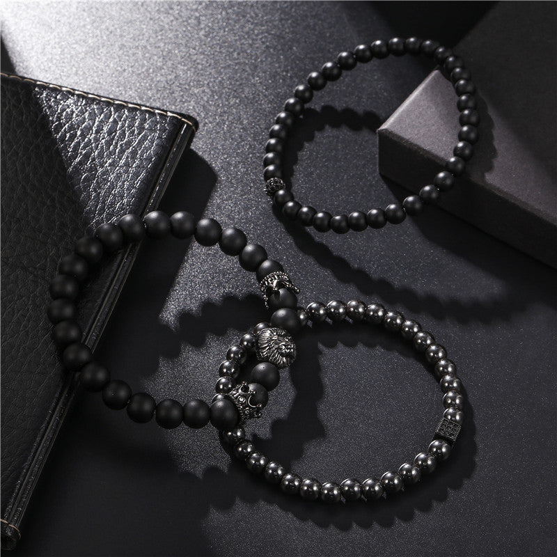 Wholesale  vintage black frosted bracelet zircon crown diamond ball dice  beads bracelet suit