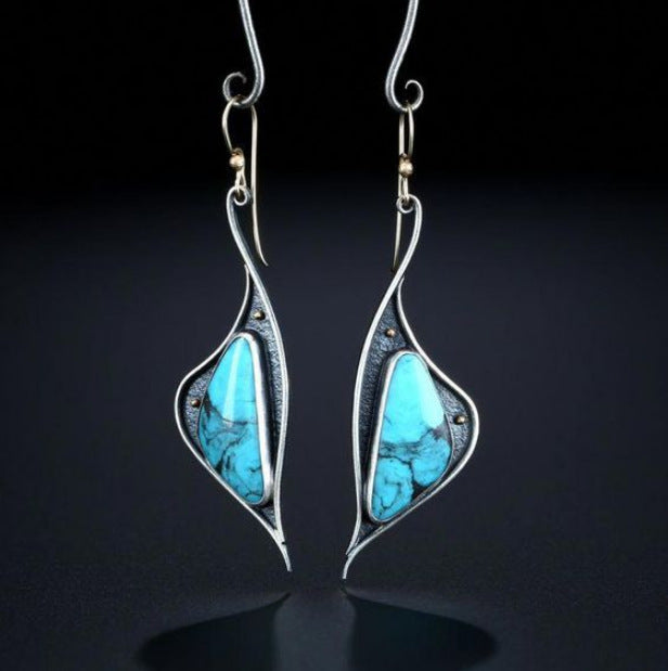 Wholesale Retro Inlaid Turquoise Earrings Alloy Plated Silver Color Party Wear
