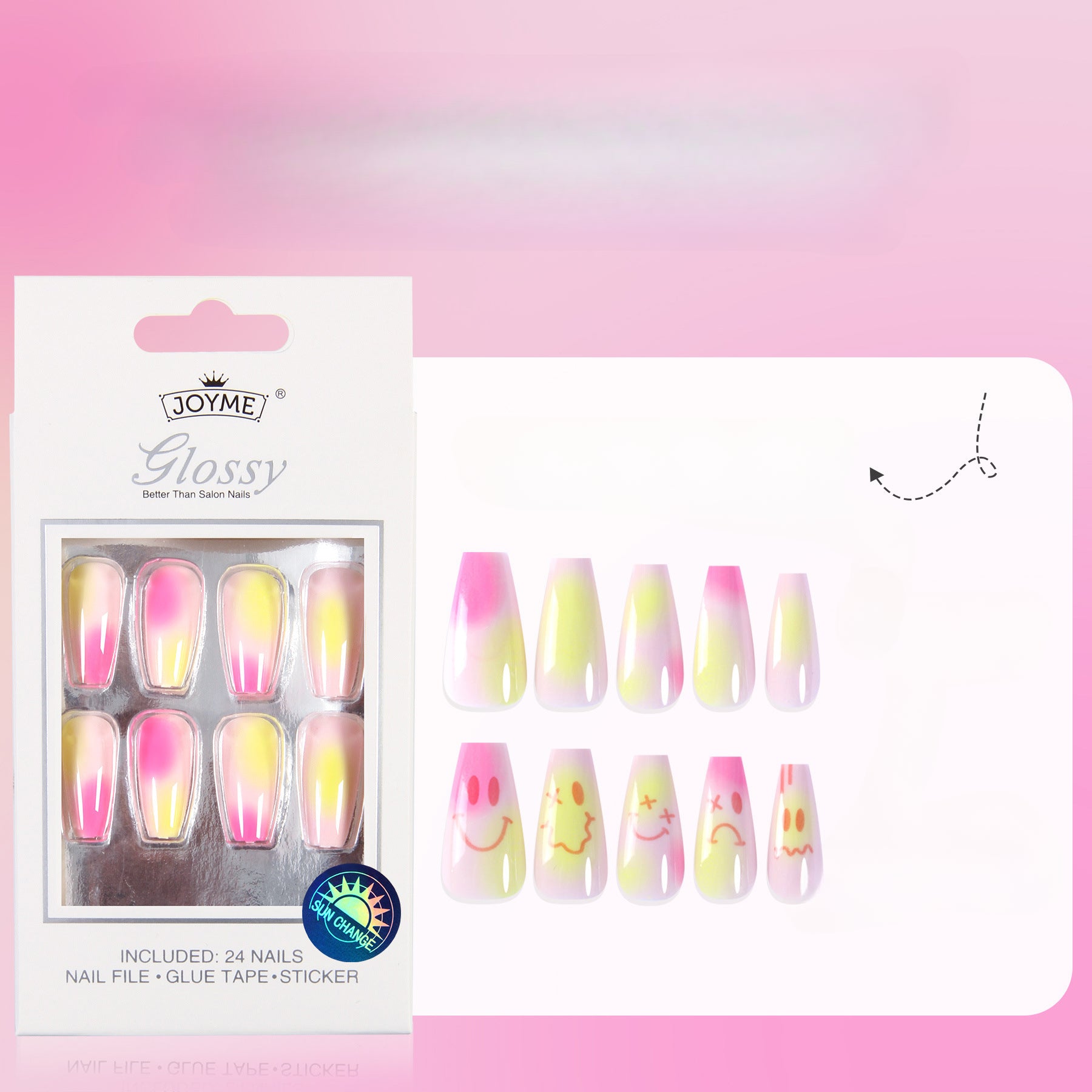 Wholesale Temperature Varying Light Varying Cow Pattern Butterfly Colored Press on Nails Kits 24 Pieces Back Adhesive Plastic Nail Tablets ACC-NS-XKQ025