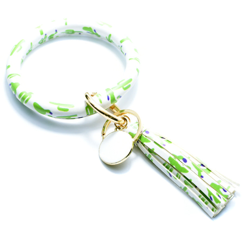 Wholesale Western Style Leopard Print Cow Print Cactus Leather Wristlet Keychain ACC-KC-QiuXue003